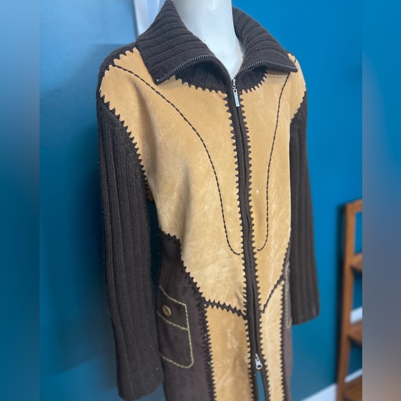 VINTAGE Unique Suede / Wool Long Coat - Picture 3 of 8